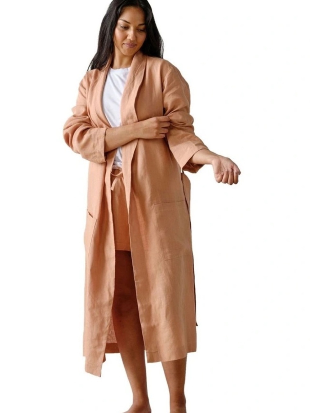 NWOT Calvin Klein Linen cozy comfortable Bath Robe in Clay Pink